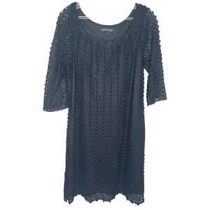 Chris McLaughin Women's 3/4 Sleeve Lace Midi Shift Dress Black Size 12